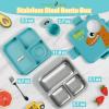 imageFreshmage 347oz Stainless Steel DoubleLayer Bento Box Container with 3 Compartments Large Capacity Leakproof and BPA Free Bento Lunch Box DurableDropProof Dishwasher Safe BlueStainless Steel