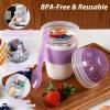 imageFreshmage 4 Pack 20 oz Yogurt Parfait Cups with Lids Reusable Overnight Oats Containers with Lids Folding Spoons and Topping Compartment for Breakfast to Go