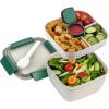 imageFreshmage Salad Lunch Containers To Go 52 oz Bowls with 3 Compartments Dressings Container for Toppings Men Women BlueBlueWheat straw white