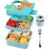 imageFreshmage 347oz Stainless Steel DoubleLayer Bento Box Container with 3 Compartments Large Capacity Leakproof and BPA Free Bento Lunch Box DurableDropProof Dishwasher Safe BlueStainless Steel