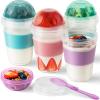 imageFreshmage 4 Pack 20 oz Yogurt Parfait Cups with Lids Reusable Overnight Oats Containers with Lids Folding Spoons and Topping Compartment for Breakfast to Go