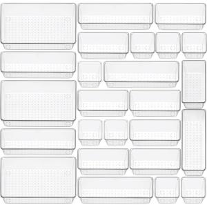image12 Piece Clear Drawer Organizer Set 3 Sizes Bathroom Vanity Organizer Trays and Storage Bins for Makeup Cosmetics Jewelry and Gadgets Perfect for Office Kitchen Bedroom Bathroom Use25pcs4size