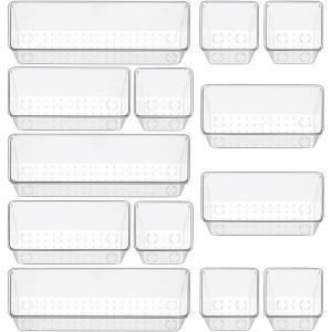 image12 Piece Clear Drawer Organizer Set 3 Sizes Bathroom Vanity Organizer Trays and Storage Bins for Makeup Cosmetics Jewelry and Gadgets Perfect for Office Kitchen Bedroom Bathroom Use12pcs3size