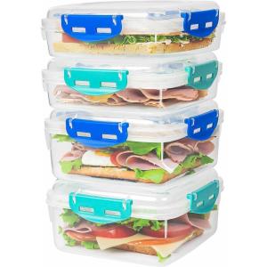 image4 PCS Sandwich Containers  100 Airtight ampamp BPAFree ampamp Microwave ampamp Dishwasher Safe Kitchen Storage Containers with Upgraded Snaps 2 heightened Containers for Lunch Boxes and 2 normal versionwu