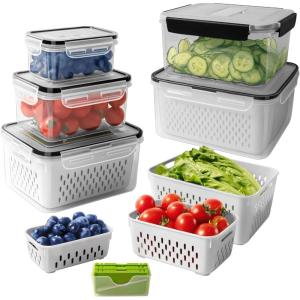 image5 PCS Fruit storage Containers for Fridge with Removable Colander and Chopper Set Leakproof Food Storage Containers with lids Dishwasher ampamp Microwave Safe Produce Containers to Keep Fruits Fresh FC5k