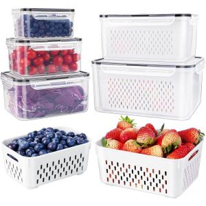 image6 PCS Large Fruit Containers for Fridge  Leakproof Food Storage Containers with Removable Colander  Dishwasher ampamp Microwave Safe Produce Containers Keep Fruits Vegetables Berry Meat Fresh longer