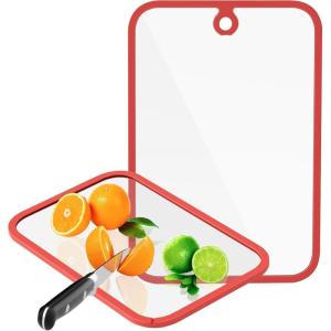 imageCutting Board Freshmage Glass Cutting Boards for Kitchen 2Pcs Chopping Board Set with NonSlip Edges ampamp Hanging Hole Dishwasher Safe Clear Cutting Board for Countertop Meal Prep ampamp Serving
