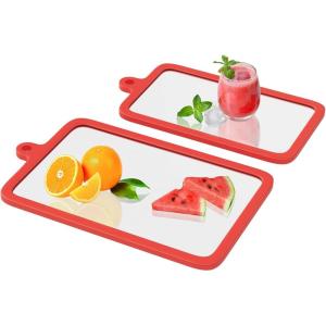 imageFreshmage 2Pcs Tempered Glass Cutting Boards for Kitchen Glass Cutting Board Set 10quotx6quot ampamp 12quotx8quot with NonSlip Silicone Edges and Hanging Hole Clear Cutting Board for Countertop ampamp Everyday Prep10x6  12x8