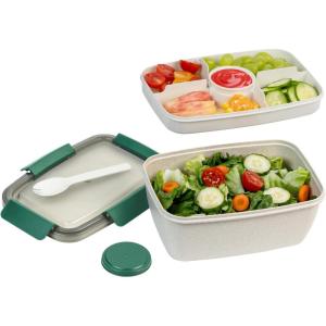 imageFreshmage Large Salad Container for Lunch 2 Packs 68oz Salad Bowls with 5 Compartments Salad Dressings Container for Salad Toppings Snacks Men Women PinkBlueWheat straw white