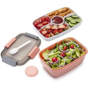 imageFreshmage Salad Container for Lunch with Ice Pack Leakproof BPAFree 52oz Lunch Container with 4 Compartments Salad for Men Women PinkIce PackPinkXL