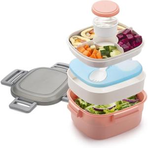 imageFreshmage Salad Container for Lunch with Ice Pack Leakproof BPAFree 52oz Lunch Container with 4 Compartments Salad for Men Women PinkIce PackPinkice pack