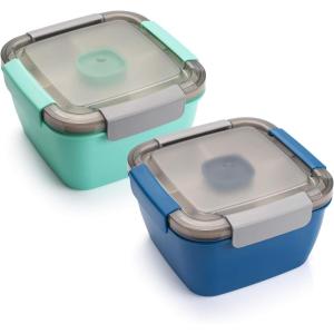 imageFreshmage Salad Lunch Containers To Go 52 oz Bowls with 3 Compartments Dressings Container for Toppings Men Women BlueBlueBlueGreen
