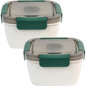 imageFreshmage Salad Lunch Containers To Go 52 oz Bowls with 3 Compartments Dressings Container for Toppings Men Women BlueBlueWheat straw white