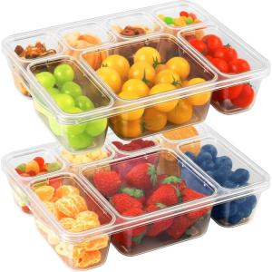 imageFreshmage Snackle Box Container  2 Pack 7 Compartment Divided Serving Tray with Lid Portable Clear Snack Box Containers for Candy Fruits Nuts and Snacks  Perfect for Travel Parties Picnics
