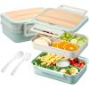 imageFreshmage Bento Box Adult Stackable Bento Box with Utensil Compartment Salad Container for Lunch 58oz BPAFree Leakproof Microwave ampamp Dishwasher Safe for Work Office Commute Lake Blue