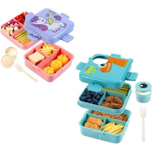 imageFreshmage 2 Pack DoubleLayer Bento Box Container with 3 Compartments