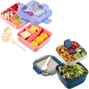 imageFreshmage Plastic DoubleLayer Bento Box and Salad Lunch Container with 3 Compartments
