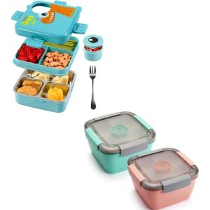 imageFreshmage Stainless Steel DoubleLayer Bento Box and 2 Pack 52oz Bowls