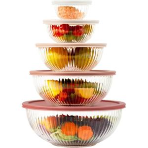 imageGlass Mixing Bowls with Lids Sets 5 Packs Glass Bowls with Lids for Kitchen Baking Meal Prepping and Salad Bpa Free and Dishwasher Safe Serving Bowls 0205112137Qt
