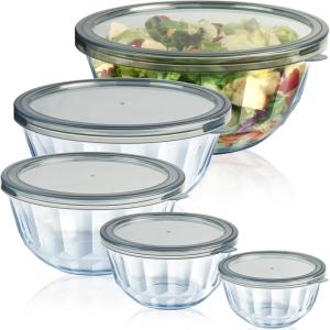 imageMixing Bowls with Airtight Lids Sets 5 Packs Thick Glass Nesting Bowls for Kitchen Baking Meal Prepping Bpa Free Dishwasher Safe 0508162744 Qt